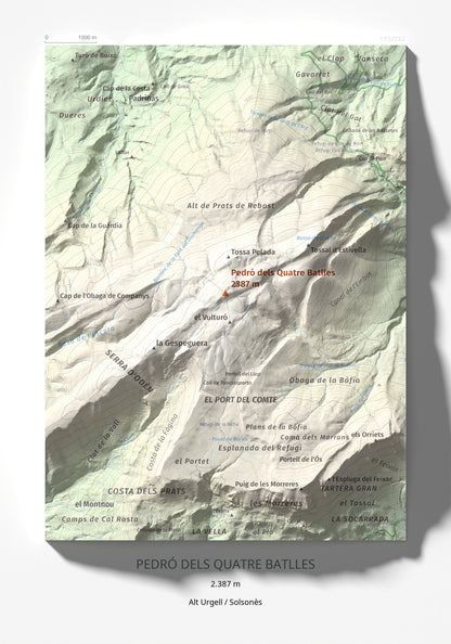 Mapa de relieve de Pedró dels Quatre Batlles, 2387 m, Alt Urgell · Solsonès, lámina 100 Cims de Trobart 21 × 30 cm.