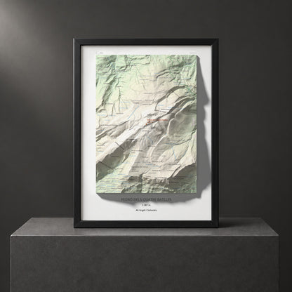 Mapa de relieve de Pedró dels Quatre Batlles, 2387 m, Alt Urgell · Solsonès, lámina 100 Cims de Trobart. Presentación enmarcada. 30 × 40 cm.