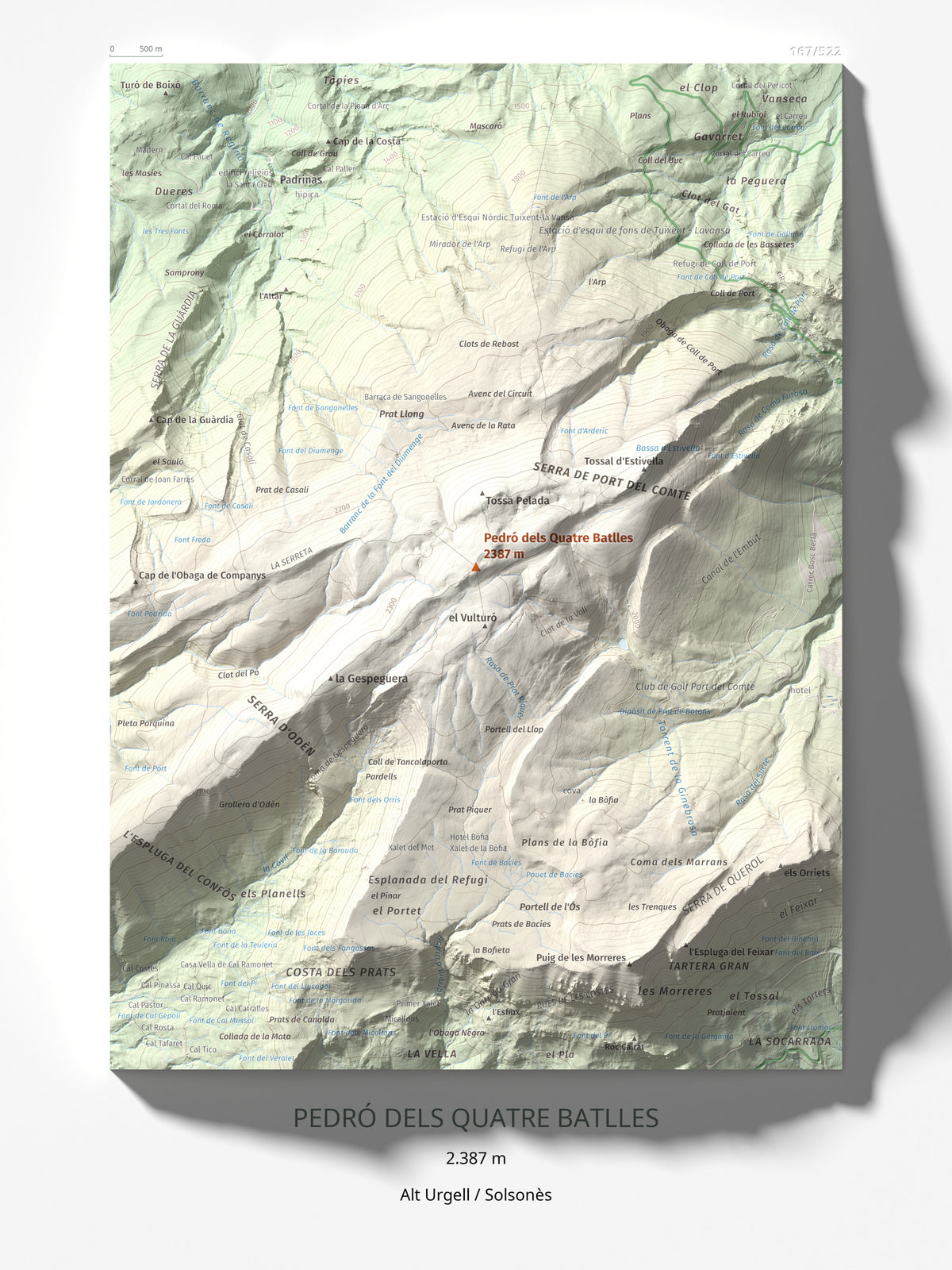 Mapa de relieve de Pedró dels Quatre Batlles, 2387 m, Alt Urgell · Solsonès, lámina 100 Cims de Trobart 30 × 40 cm.