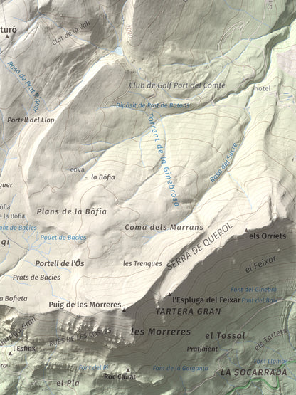 Mapa de relieve de Pedró dels Quatre Batlles, 2387 m, Alt Urgell · Solsonès, lámina 100 Cims de Trobart. Detalle de la zona inferior derecha. 30 × 40 cm.