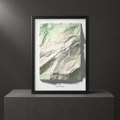 Mapa de relieve de Pedró dels Quatre Batlles, 2387 m, Alt Urgell · Solsonès, lámina 100 Cims de Trobart. Presentación enmarcada. 50 × 70 cm.