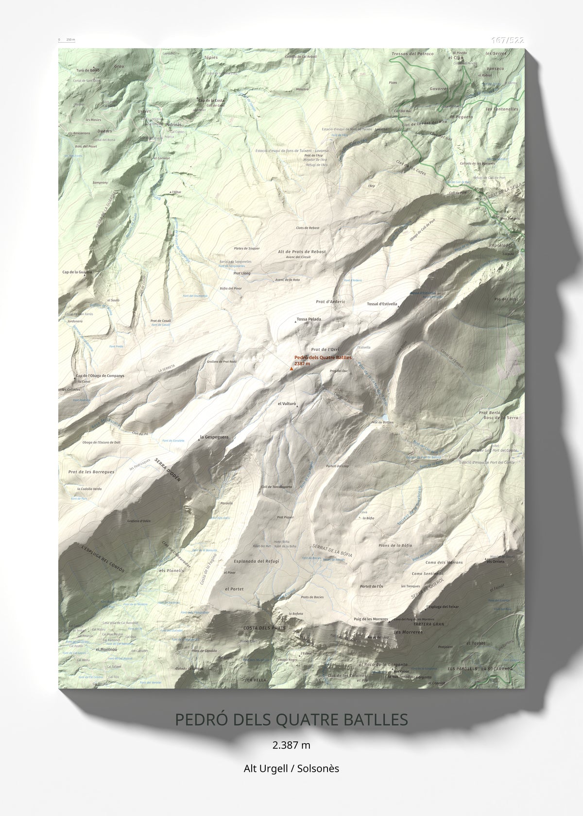 Mapa de relieve de Pedró dels Quatre Batlles, 2387 m, Alt Urgell · Solsonès, lámina 100 Cims de Trobart 50 × 70 cm.