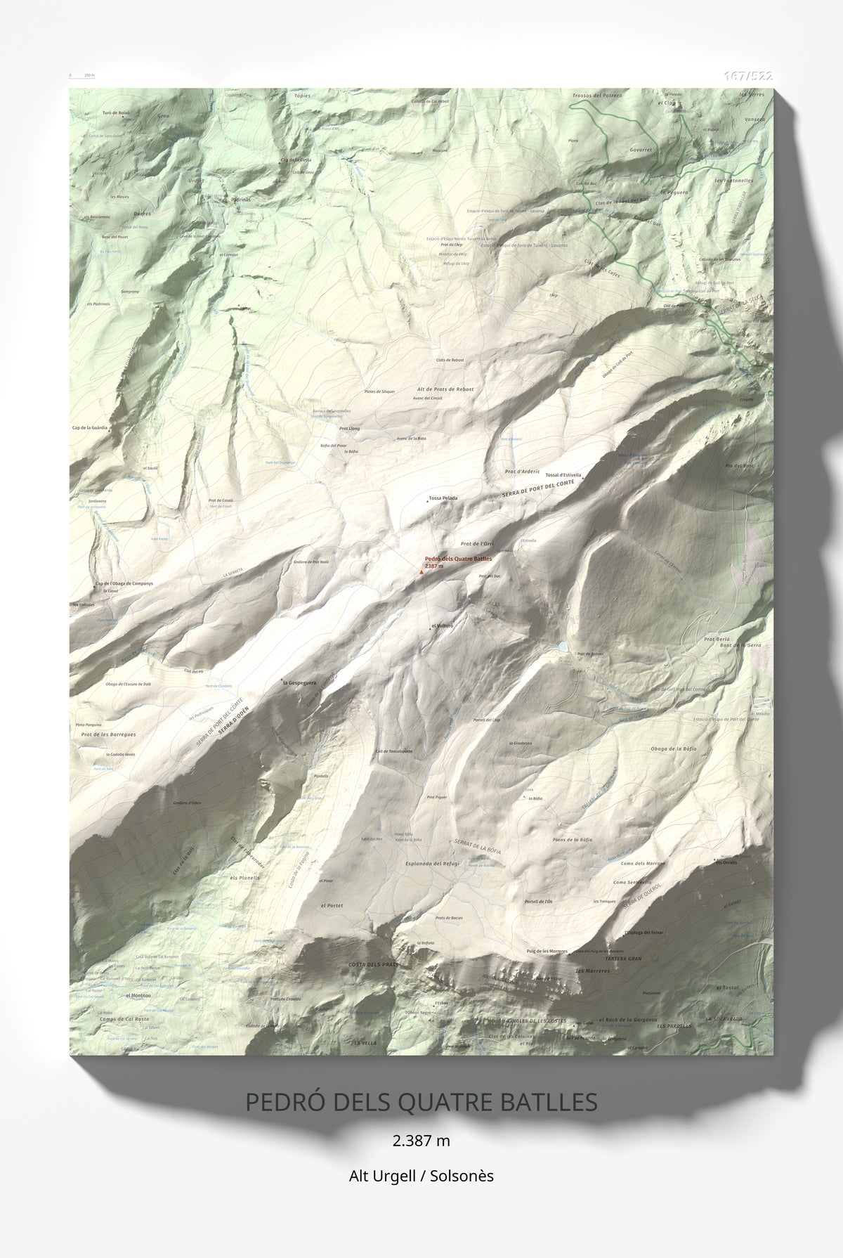 Mapa de relieve de Pedró dels Quatre Batlles, 2387 m, Alt Urgell · Solsonès, lámina 100 Cims de Trobart 61 × 91 cm.