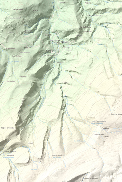 Mapa de relieve de Pedró dels Quatre Batlles, 2387 m, Alt Urgell · Solsonès, lámina 100 Cims de Trobart. Detalle de la zona superior izquierda. 61 × 91 cm.