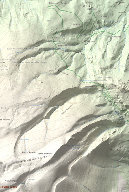 Mapa de relieve de Pedró dels Quatre Batlles, 2387 m, Alt Urgell · Solsonès, lámina 100 Cims de Trobart. Detalle de la zona superior derecha. 61 × 91 cm.