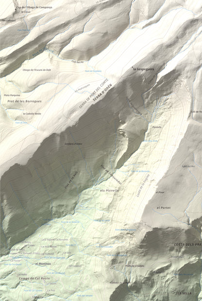 Mapa de relieve de Pedró dels Quatre Batlles, 2387 m, Alt Urgell · Solsonès, lámina 100 Cims de Trobart. Detalle de la zona inferior izquierda. 61 × 91 cm.