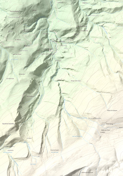 Mapa de relieve de Pedró dels Quatre Batlles, 2387 m, Alt Urgell · Solsonès, lámina 100 Cims de Trobart. Detalle de la zona superior izquierda. 70 × 100 cm.
