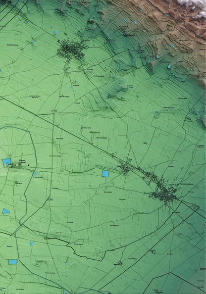 Mapa artístico del relieve de Penelles, a la Noguera, con 15 km de entorno y base topográfica ICGC. Detalle de la zona inferior derecha.