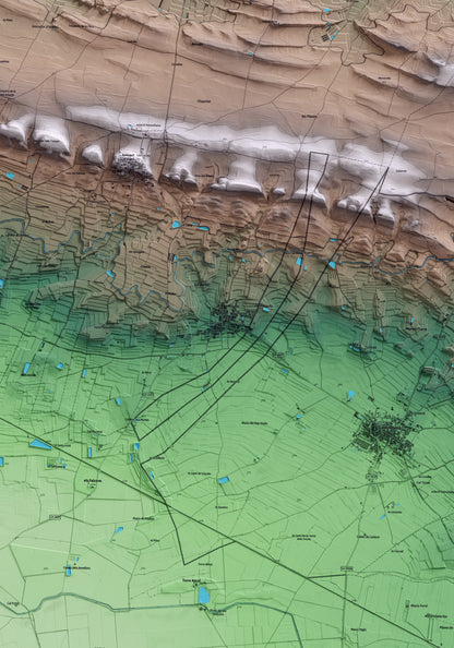 Mapa artístico del relieve de Penelles, a la Noguera, con 15 km de entorno y base topográfica ICGC. Detalle de la zona central.