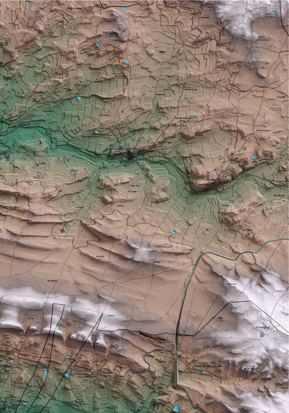 Mapa artístico del relieve de Penelles, a la Noguera, con 15 km de entorno y base topográfica ICGC. Detalle de la zona superior derecha.