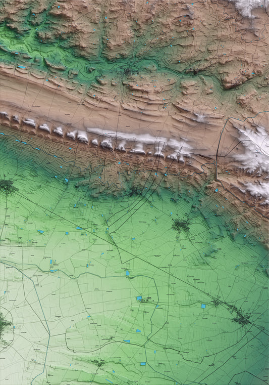 Mapa artístico del relieve de Penelles, a la Noguera, con 15 km de entorno y base topográfica ICGC