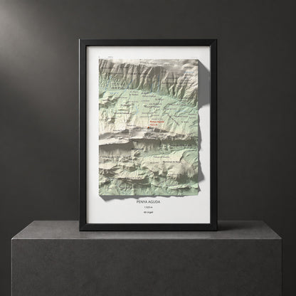 Mapa de relieve de Penya Aguda, 1523 m, Alt Urgell, lámina 100 Cims de Trobart. Presentación enmarcada. 21 × 30 cm.