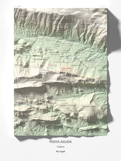 Mapa de relieve de Penya Aguda, 1523 m, Alt Urgell, lámina 100 Cims de Trobart 30 × 40 cm.