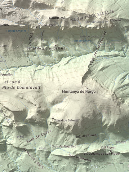 Mapa de relieve de Penya Aguda, 1523 m, Alt Urgell, lámina 100 Cims de Trobart. Detalle de la zona inferior derecha. 30 × 40 cm.