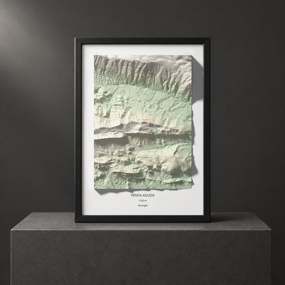 Mapa de relieve de Penya Aguda, 1523 m, Alt Urgell, lámina 100 Cims de Trobart. Presentación enmarcada. 50 × 70 cm.