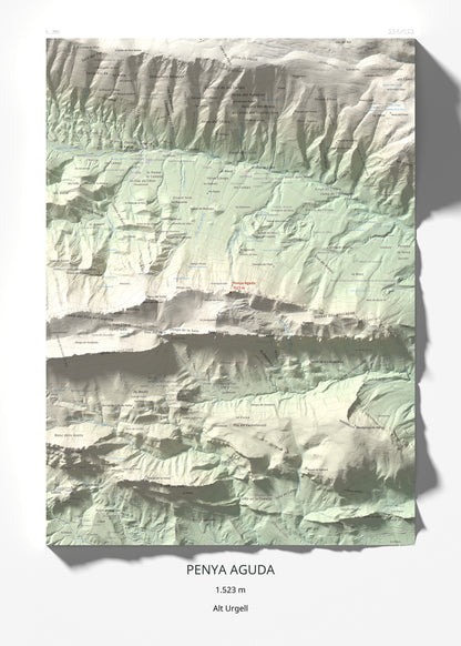 Mapa de relieve de Penya Aguda, 1523 m, Alt Urgell, lámina 100 Cims de Trobart 50 × 70 cm.