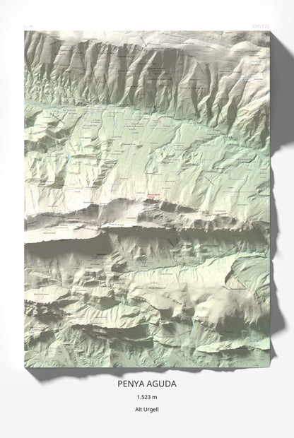 Mapa de relieve de Penya Aguda, 1523 m, Alt Urgell, lámina 100 Cims de Trobart 61 × 91 cm.
