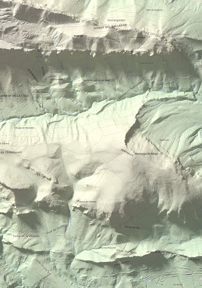 Mapa de relieve de Penya Aguda, 1523 m, Alt Urgell, lámina 100 Cims de Trobart. Detalle de la zona inferior derecha. 70 × 100 cm.