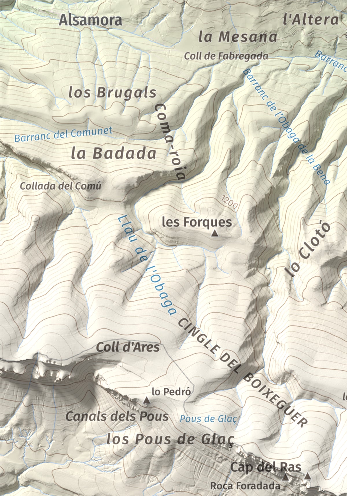 Mapa de relieve de Penya Sant Alís, 1675 m, Noguera · Pallars Jussà, lámina 100 Cims de Trobart. Detalle de la zona superior izquierda. 21 × 30 cm.