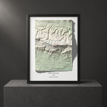 Mapa de relieve de Penya Sant Alís, 1675 m, Noguera · Pallars Jussà, lámina 100 Cims de Trobart. Presentación enmarcada. 30 × 40 cm.