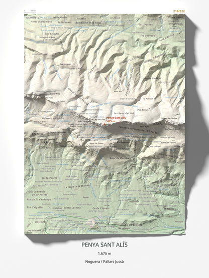 Mapa de relieve de Penya Sant Alís, 1675 m, Noguera · Pallars Jussà, lámina 100 Cims de Trobart 30 × 40 cm.