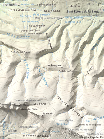 Mapa de relieve de Penya Sant Alís, 1675 m, Noguera · Pallars Jussà, lámina 100 Cims de Trobart. Detalle de la zona superior izquierda. 30 × 40 cm.