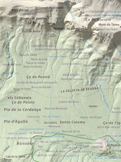 Mapa de relieve de Penya Sant Alís, 1675 m, Noguera · Pallars Jussà, lámina 100 Cims de Trobart. Detalle de la zona inferior izquierda. 30 × 40 cm.