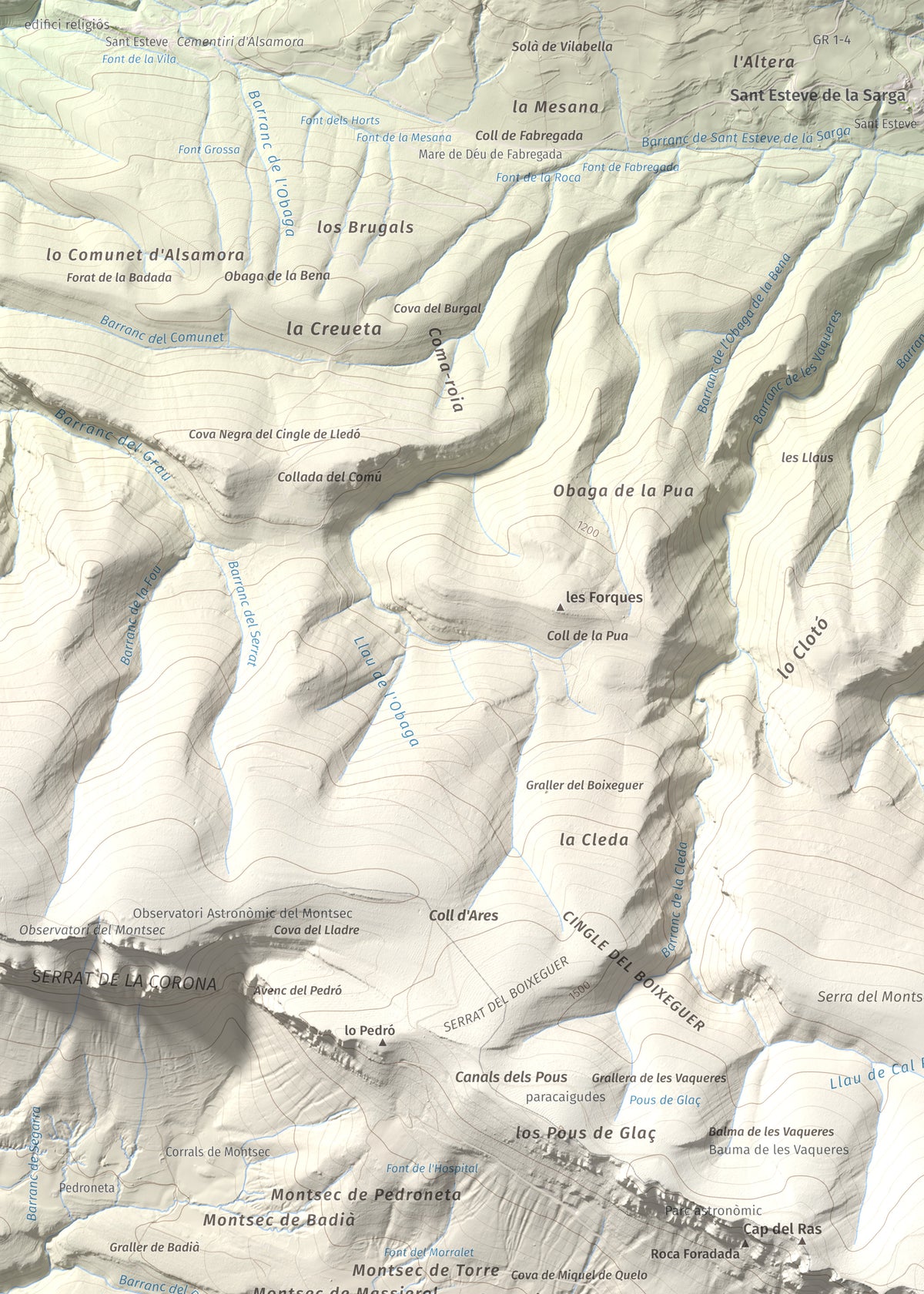 Mapa de relieve de Penya Sant Alís, 1675 m, Noguera · Pallars Jussà, lámina 100 Cims de Trobart. Detalle de la zona superior izquierda. 50 × 70 cm.