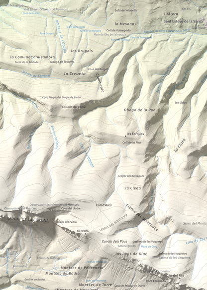 Mapa de relieve de Penya Sant Alís, 1675 m, Noguera · Pallars Jussà, lámina 100 Cims de Trobart. Detalle de la zona superior izquierda. 50 × 70 cm.