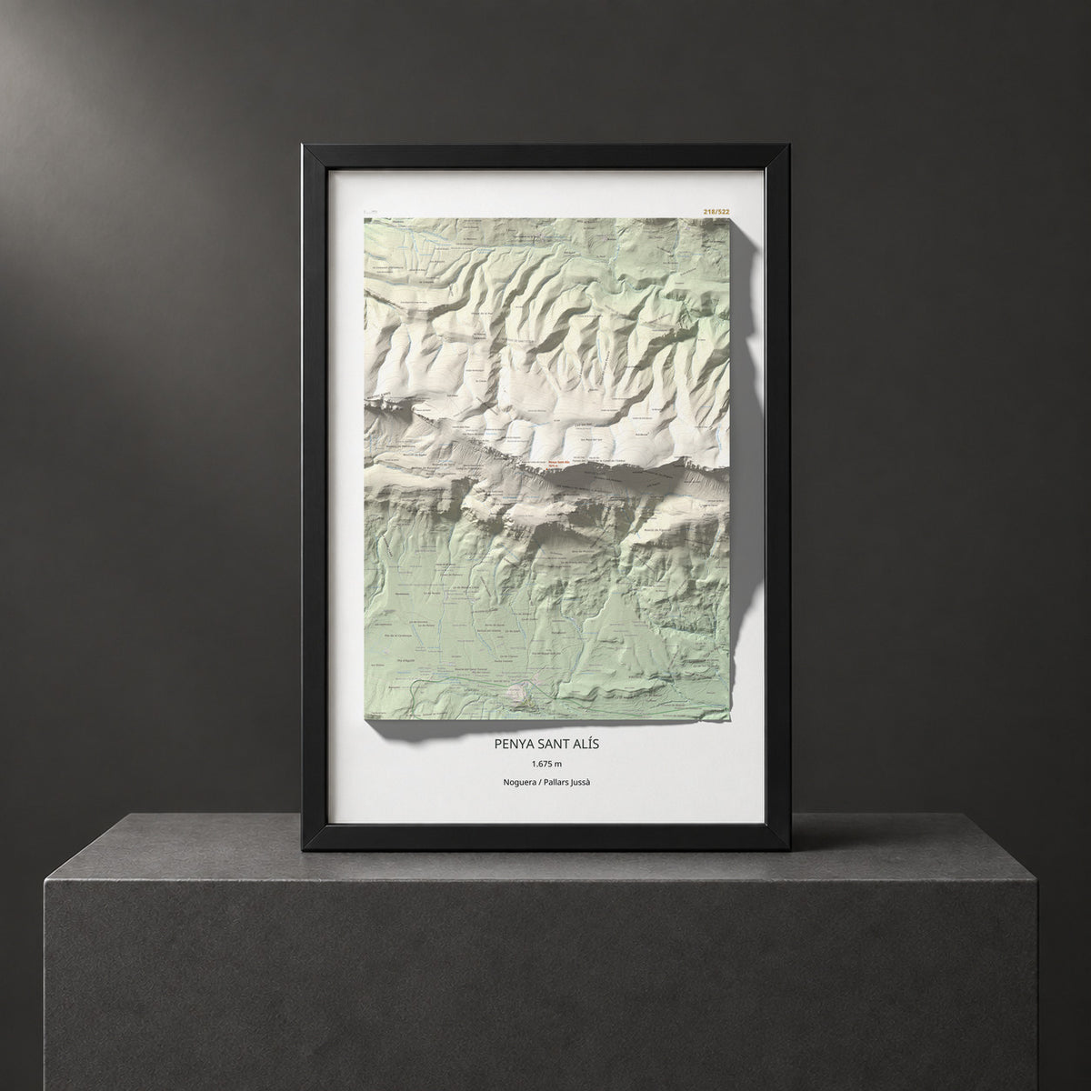 Mapa de relieve de Penya Sant Alís, 1675 m, Noguera · Pallars Jussà, lámina 100 Cims de Trobart. Presentación enmarcada. 61 × 91 cm.