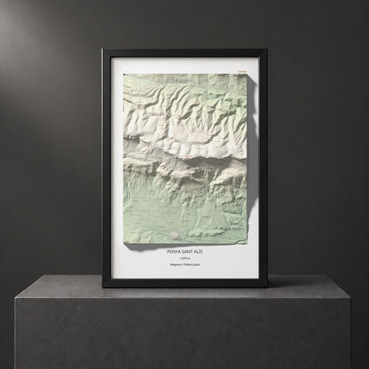 Mapa de relieve de Penya Sant Alís, 1675 m, Noguera · Pallars Jussà, lámina 100 Cims de Trobart. Presentación enmarcada. 61 × 91 cm.