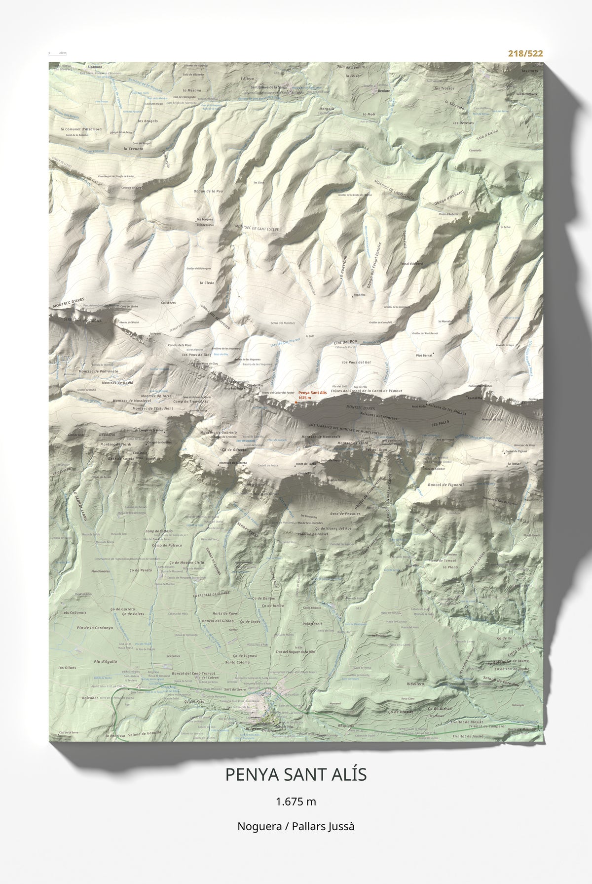 Mapa de relieve de Penya Sant Alís, 1675 m, Noguera · Pallars Jussà, lámina 100 Cims de Trobart 61 × 91 cm.