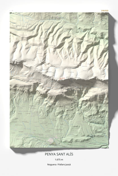 Mapa de relieve de Penya Sant Alís, 1675 m, Noguera · Pallars Jussà, lámina 100 Cims de Trobart 61 × 91 cm.