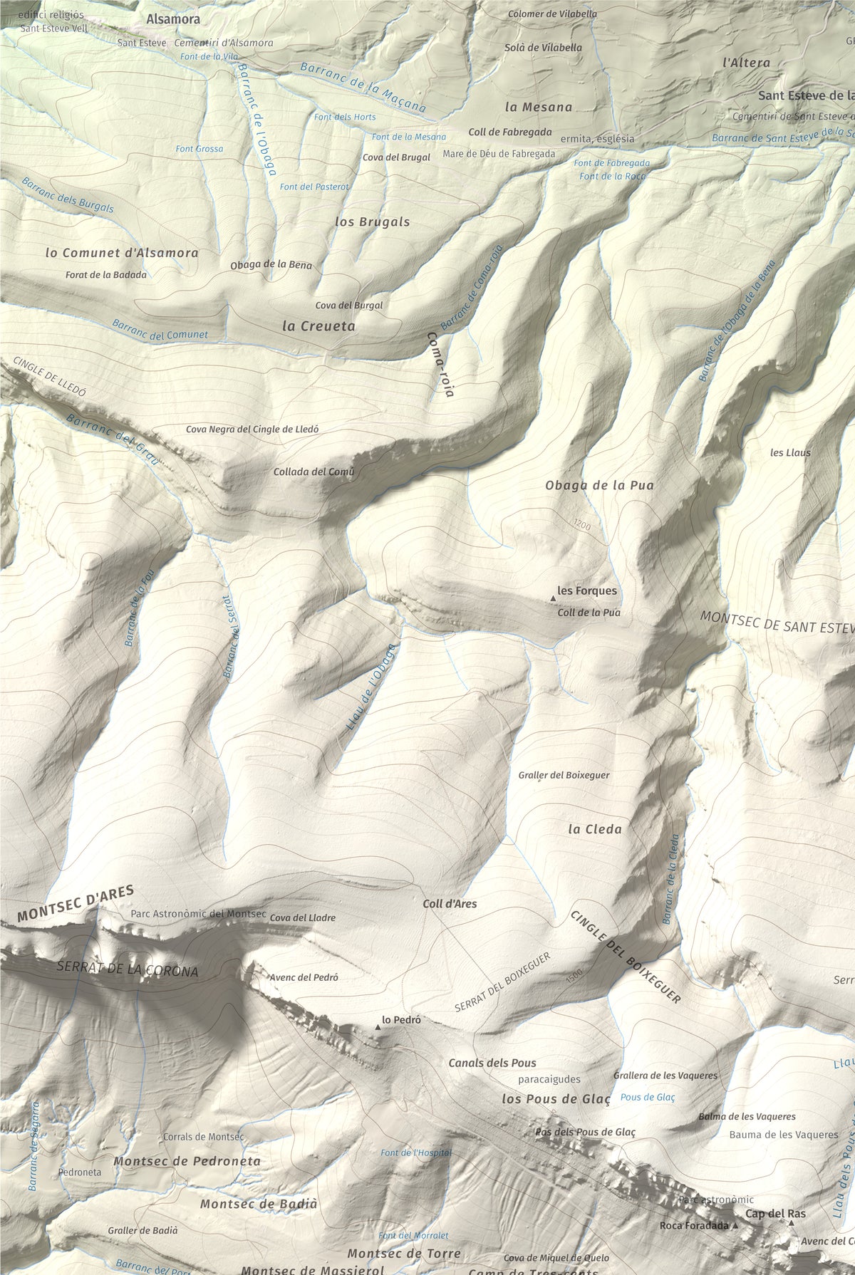 Mapa de relieve de Penya Sant Alís, 1675 m, Noguera · Pallars Jussà, lámina 100 Cims de Trobart. Detalle de la zona superior izquierda. 61 × 91 cm.