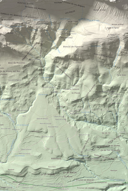 Mapa de relieve de Penya Sant Alís, 1675 m, Noguera · Pallars Jussà, lámina 100 Cims de Trobart. Detalle de la zona inferior derecha. 61 × 91 cm.