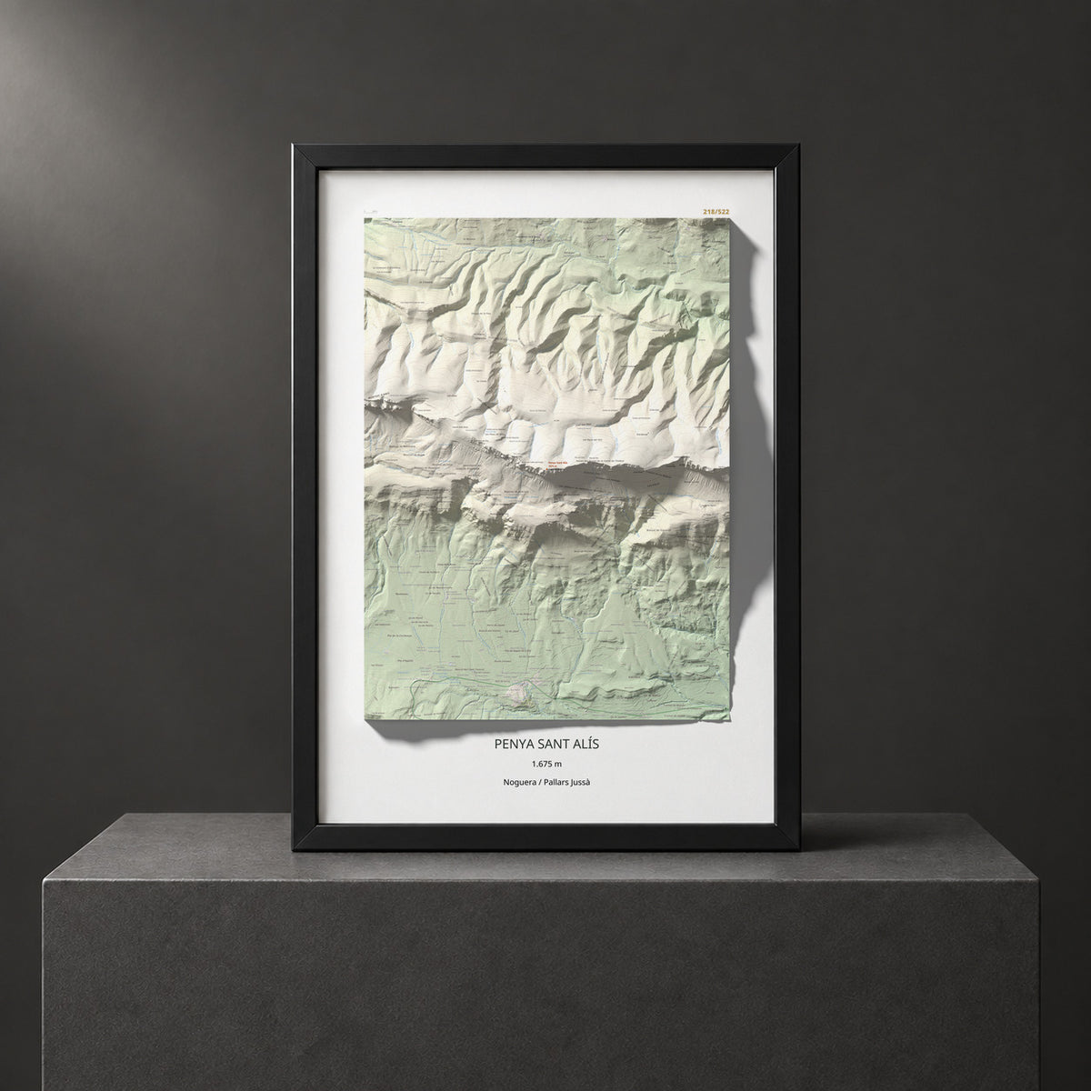 Mapa de relieve de Penya Sant Alís, 1675 m, Noguera · Pallars Jussà, lámina 100 Cims de Trobart. Presentación enmarcada. 70 × 100 cm.