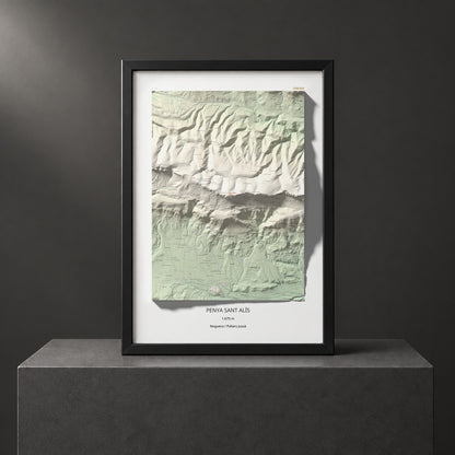 Mapa de relieve de Penya Sant Alís, 1675 m, Noguera · Pallars Jussà, lámina 100 Cims de Trobart. Presentación enmarcada. 70 × 100 cm.