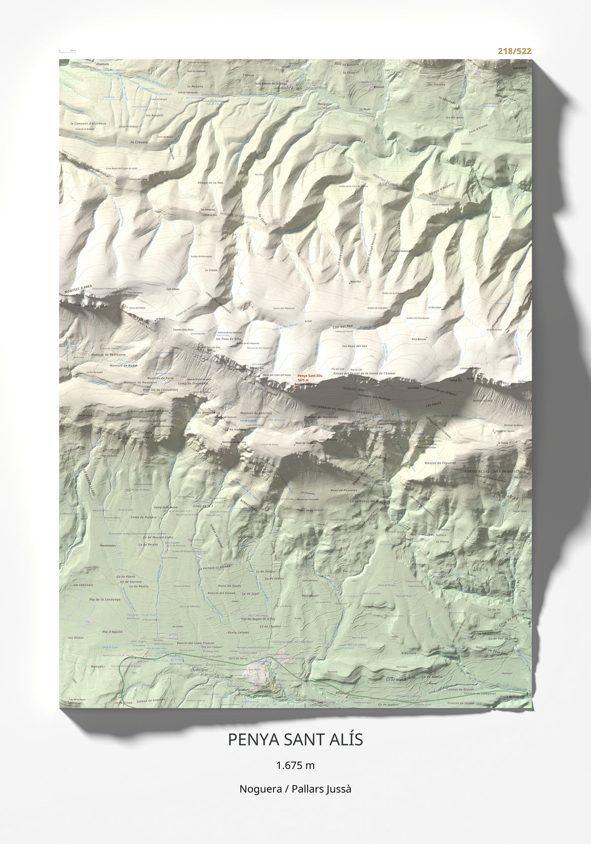 Mapa de relieve de Penya Sant Alís, 1675 m, Noguera · Pallars Jussà, lámina 100 Cims de Trobart 70 × 100 cm.