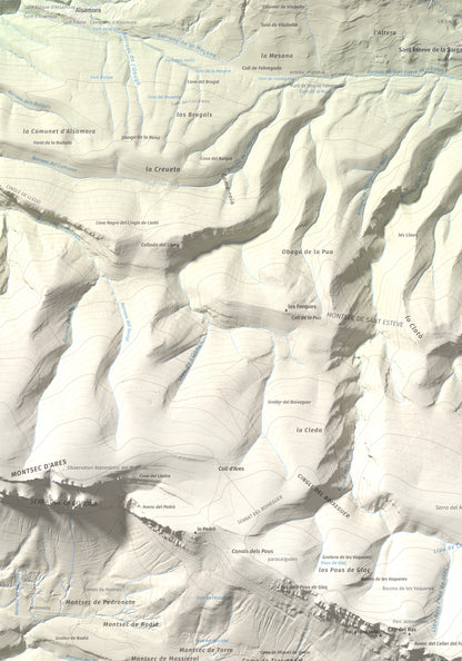 Mapa de relieve de Penya Sant Alís, 1675 m, Noguera · Pallars Jussà, lámina 100 Cims de Trobart. Detalle de la zona superior izquierda. 70 × 100 cm.