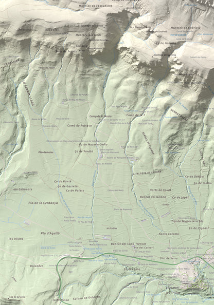 Mapa de relieve de Penya Sant Alís, 1675 m, Noguera · Pallars Jussà, lámina 100 Cims de Trobart. Detalle de la zona inferior izquierda. 70 × 100 cm.