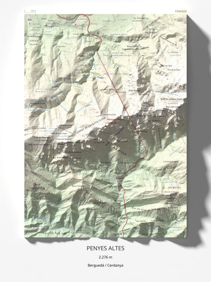 Mapa de relieve de Penyes Altes, 2276 m, Berguedà · Cerdanya, lámina 100 Cims de Trobart 30 × 40 cm.