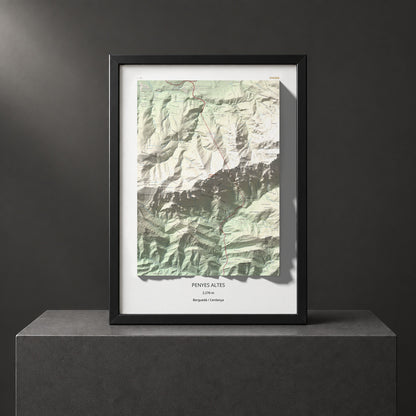 Mapa de relieve de Penyes Altes, 2276 m, Berguedà · Cerdanya, lámina 100 Cims de Trobart. Presentación enmarcada. 50 × 70 cm.
