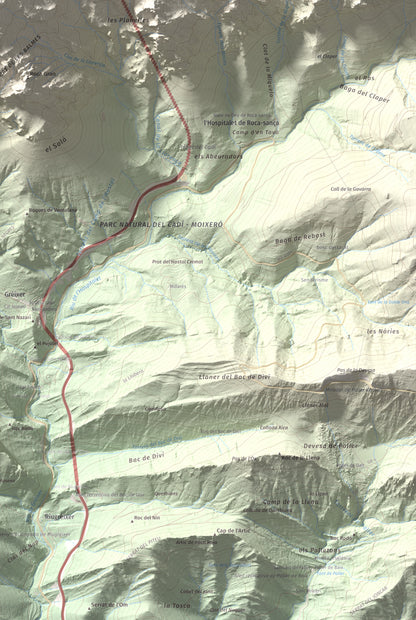 Mapa de relieve de Penyes Altes, 2276 m, Berguedà · Cerdanya, lámina 100 Cims de Trobart. Detalle de la zona inferior derecha. 61 × 91 cm.