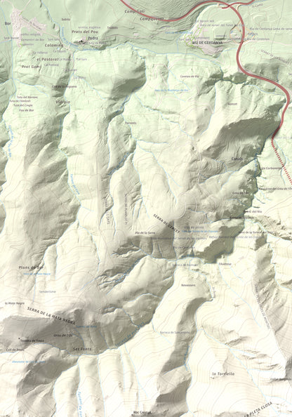Mapa de relieve de Penyes Altes, 2276 m, Berguedà · Cerdanya, lámina 100 Cims de Trobart. Detalle de la zona superior izquierda. 70 × 100 cm.