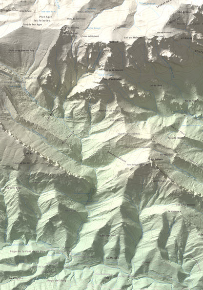 Mapa de relieve de Penyes Altes, 2276 m, Berguedà · Cerdanya, lámina 100 Cims de Trobart. Detalle de la zona inferior izquierda. 70 × 100 cm.