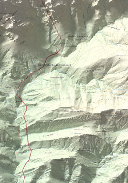 Mapa de relieve de Penyes Altes, 2276 m, Berguedà · Cerdanya, lámina 100 Cims de Trobart. Detalle de la zona inferior derecha. 70 × 100 cm.