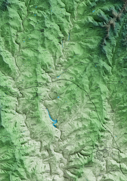 Mapa artístico del relieve de Perafita, al Lluçanès, con 15 km de entorno y base topográfica ICGC. Detalle de la zona inferior izquierda.