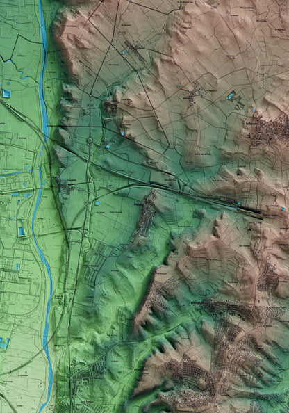 Mapa artístico del relieve de Perafort, al Tarragonès, con 15 km de entorno y base topográfica ICGC. Detalle de la zona central.