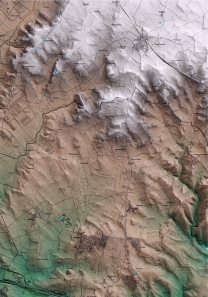 Mapa artístico del relieve de Perafort, al Tarragonès, con 15 km de entorno y base topográfica ICGC. Detalle de la zona superior derecha.