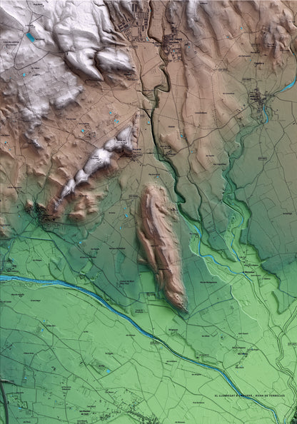 Mapa artístico del relieve de Peralada, al Alt Empordà, con 15 km de entorno y base topográfica ICGC. Detalle de la zona superior izquierda.